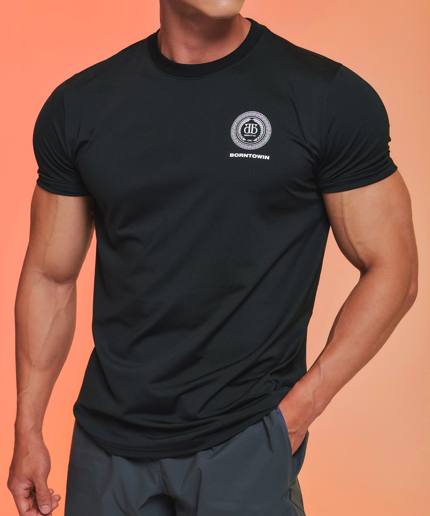 QUICK DRY SEMI MUSCLE FIT T-SHIRTS [BLACK]