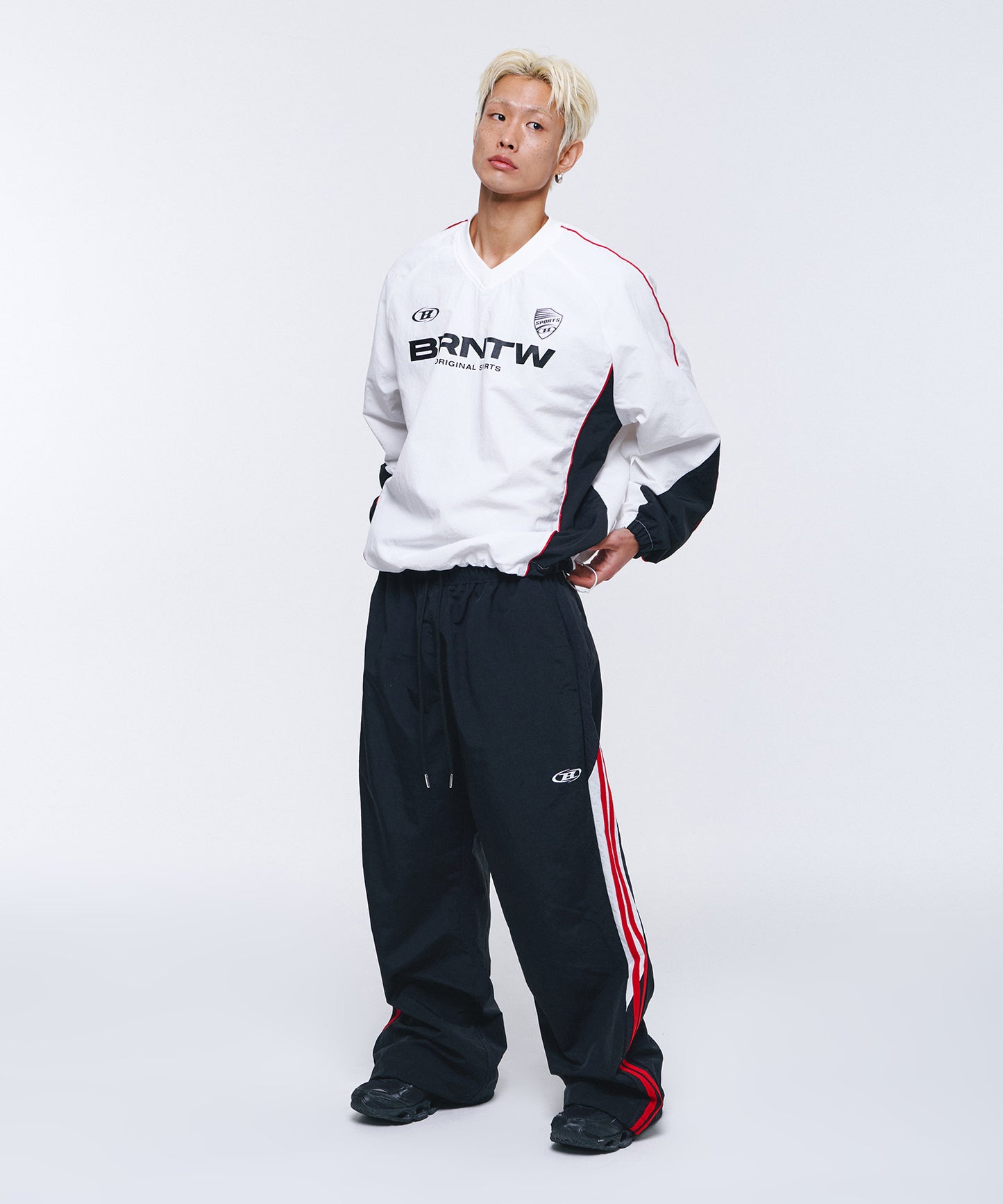 NYLON TRACK LINE WIDE PANTS [BLACK]