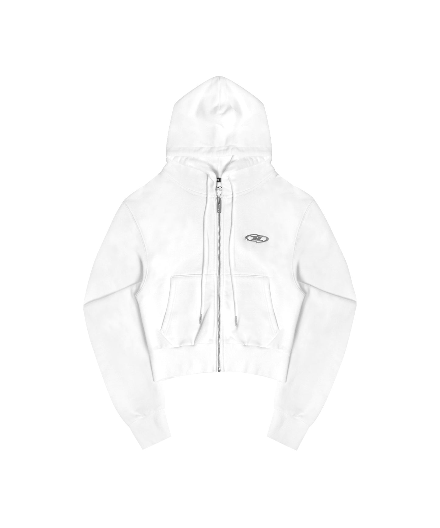 CHROME B CROP ZIP-UP HOODIE [WHITE]