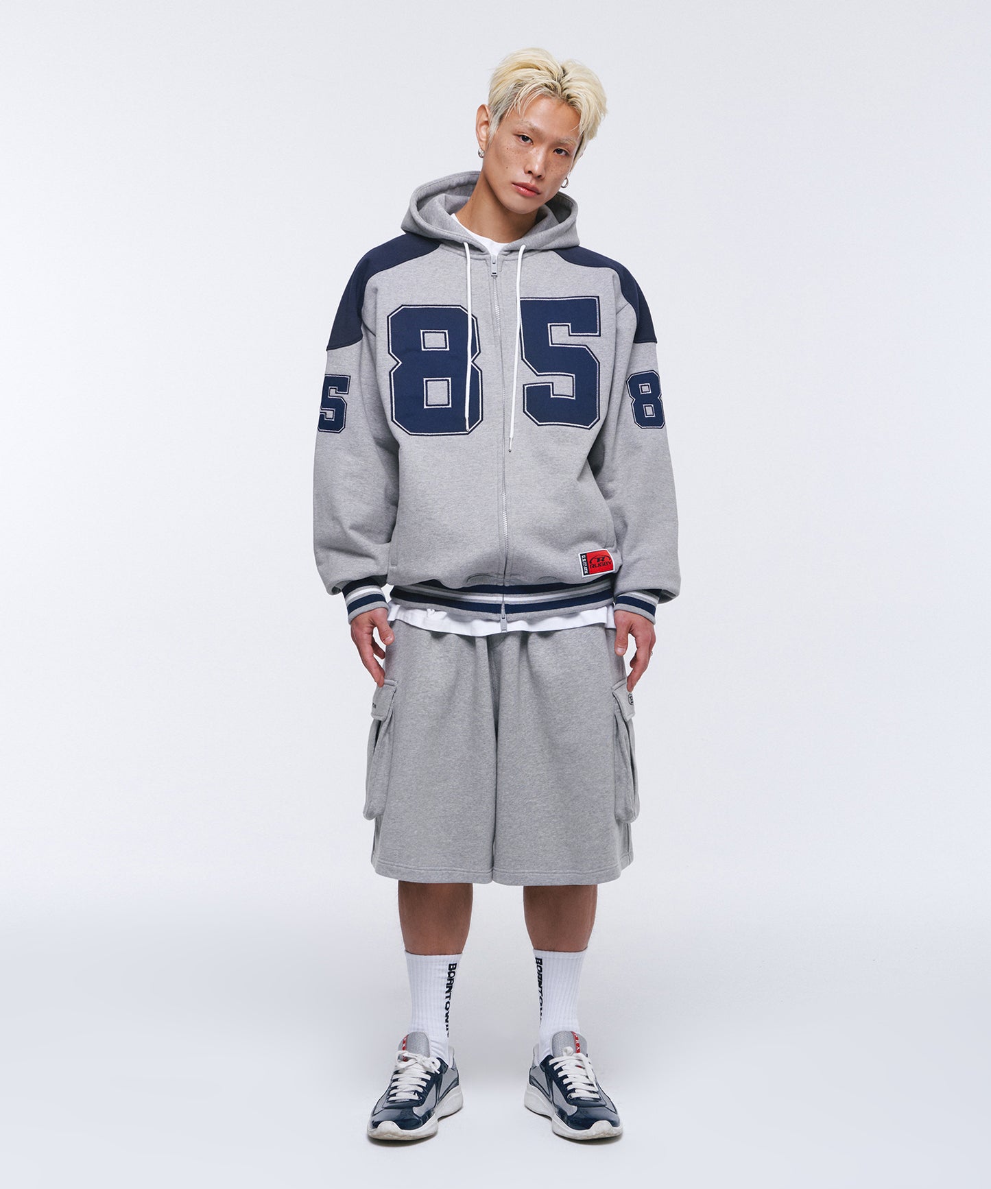 85 APPLIQUE RUGBY HOODIE ZIP-UP [GREY]