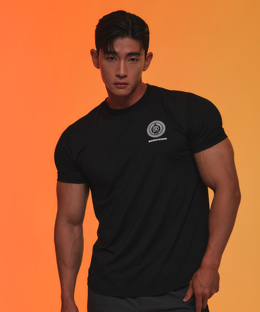 QUICK DRY SEMI MUSCLE FIT T-SHIRTS [BLACK]