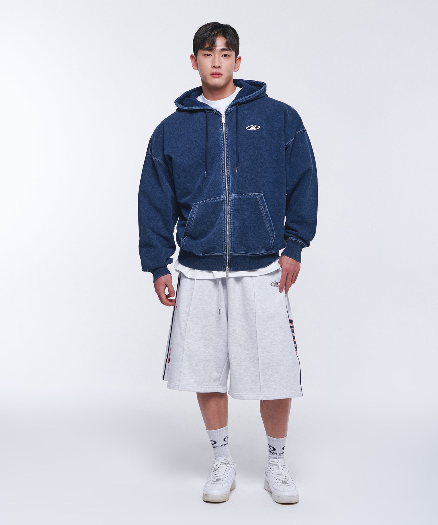 DENIM LIKE HOODIE ZIP-UP [MID DENIM]