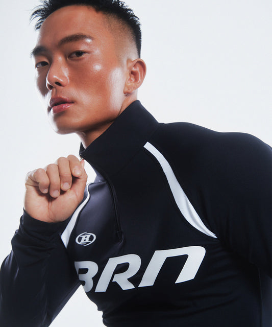 BRN MUSCLE FIT HALF ZIP-UP LONGSLEEVE [BLACK]