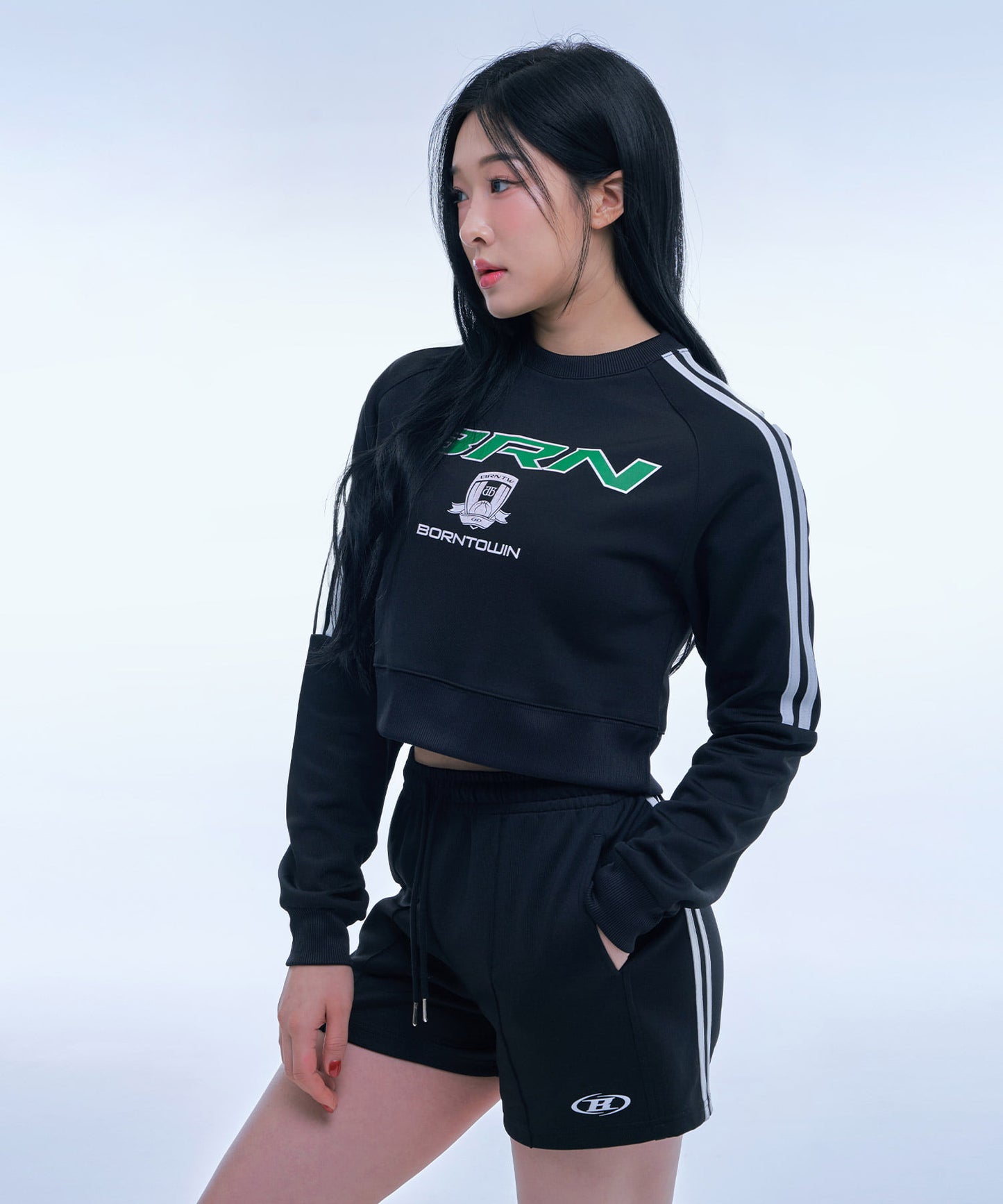 TRACK LINE PIN TUCK JERSEY SHORTS [BLACK]