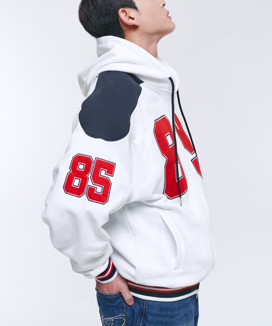 85 APPLIQUE RUGBY HOODIE ZIP-UP [WHITE]